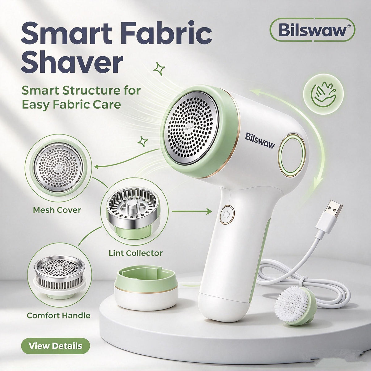 đź§¶Bilswaw Smart Fabric Shaver, Rechargeable Lint Remover, Efficient Fuzz & Pill Trimmer, Safe Fabric Defuzzer for Sweaters, Blankets, Couch & Clothes