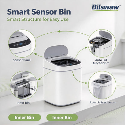 🗑️Bilswaw Smart Sensor Trash Bin, Touch‑Free Automatic Opening Garbage Can, Hands‑Free Waste Bin for Kitchen Countertop Bedroom Office
