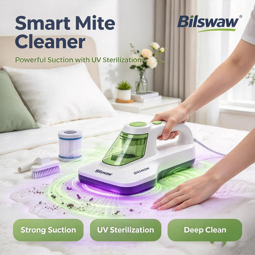 🛏️Bilswaw Smart Mite Cleaner, Handheld Bed Vacuum Cleaner with UV Sterilization, Strong Suction Mattress Vacuum, Washable Dust Cup for Bedding Pillow Sofa