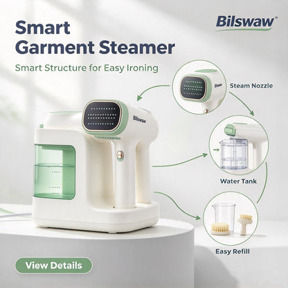 👔Bilswaw Smart Garment Steamer, Hand‑Held Portable Clothing Steamer, Fast Steam Wrinkle Remover with Easy‑Refill Water Tank for Home & Travel