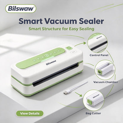 🥩Bilswaw Smart Vacuum Sealer Machine, One‑Touch Automatic Food Sealer, Vacuum Sealing System for Food Preservation, Easy‑Clean Design for Home Kitchen