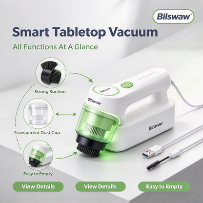 🧹Bilswaw Smart Tabletop Vacuum, Mini Portable Handheld Desk Vacuum Cleaner, Strong Suction Small Vacuum, Easy‑to‑Empty for Keyboard, Desktop & Office