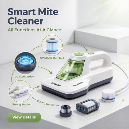 🛏️Bilswaw Smart Mite Cleaner, Handheld Bed Vacuum Cleaner with UV Sterilization, Strong Suction Mattress Vacuum, Washable Dust Cup for Bedding Pillow Sofa