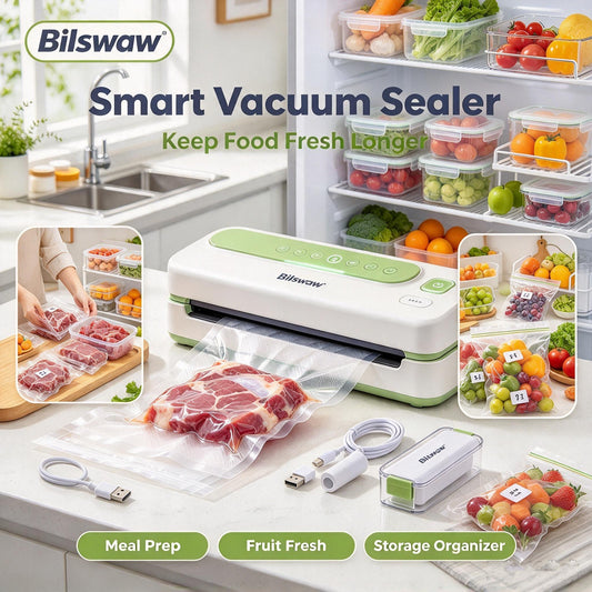 🥩Bilswaw Smart Vacuum Sealer Machine, One‑Touch Automatic Food Sealer, Vacuum Sealing System for Food Preservation, Easy‑Clean Design for Home Kitchen