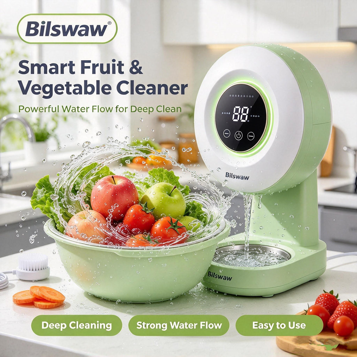 🥬Bilswaw Smart Fruit & Vegetable Cleaner, USB‑C Powered Produce Purifier, Deep Cleaning Food Cleaner Machine with Waterproof Design for Fruits, Veggies, Meat