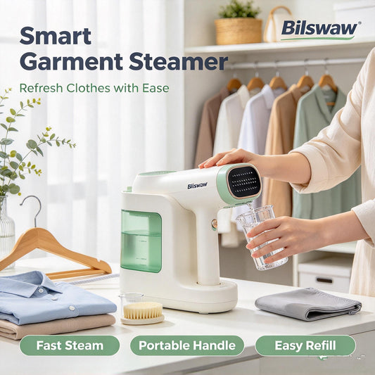 👔Bilswaw Smart Garment Steamer, Hand‑Held Portable Clothing Steamer, Fast Steam Wrinkle Remover with Easy‑Refill Water Tank for Home & Travel
