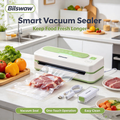 🥩Bilswaw Smart Vacuum Sealer Machine, One‑Touch Automatic Food Sealer, Vacuum Sealing System for Food Preservation, Easy‑Clean Design for Home Kitchen