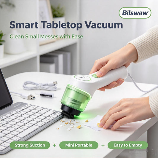 🧹Bilswaw Smart Tabletop Vacuum, Mini Portable Handheld Desk Vacuum Cleaner, Strong Suction Small Vacuum, Easy‑to‑Empty for Keyboard, Desktop & Office
